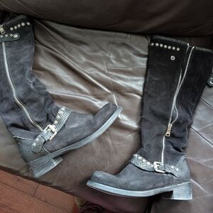 Italian Suede Boots with Silver Accents